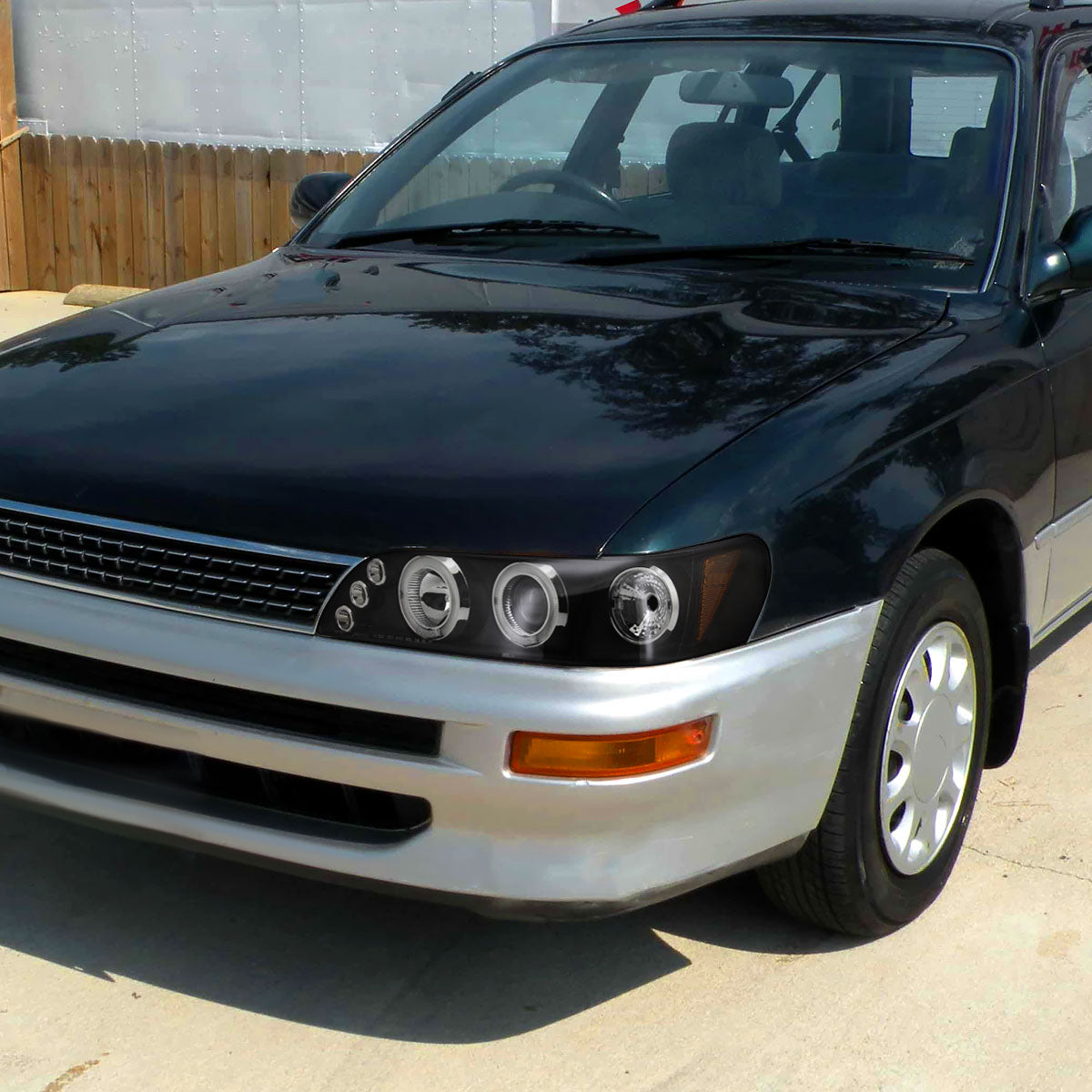 1993-1997 Toyota Corolla Dual Halo Projector Headlights (Matte Black Housing/Clear Lens)
