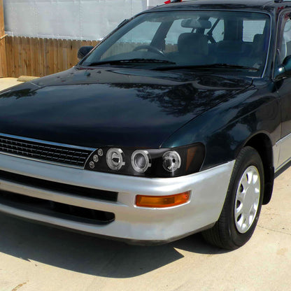 1993-1997 Toyota Corolla Dual Halo Projector Headlights (Matte Black Housing/Clear Lens)
