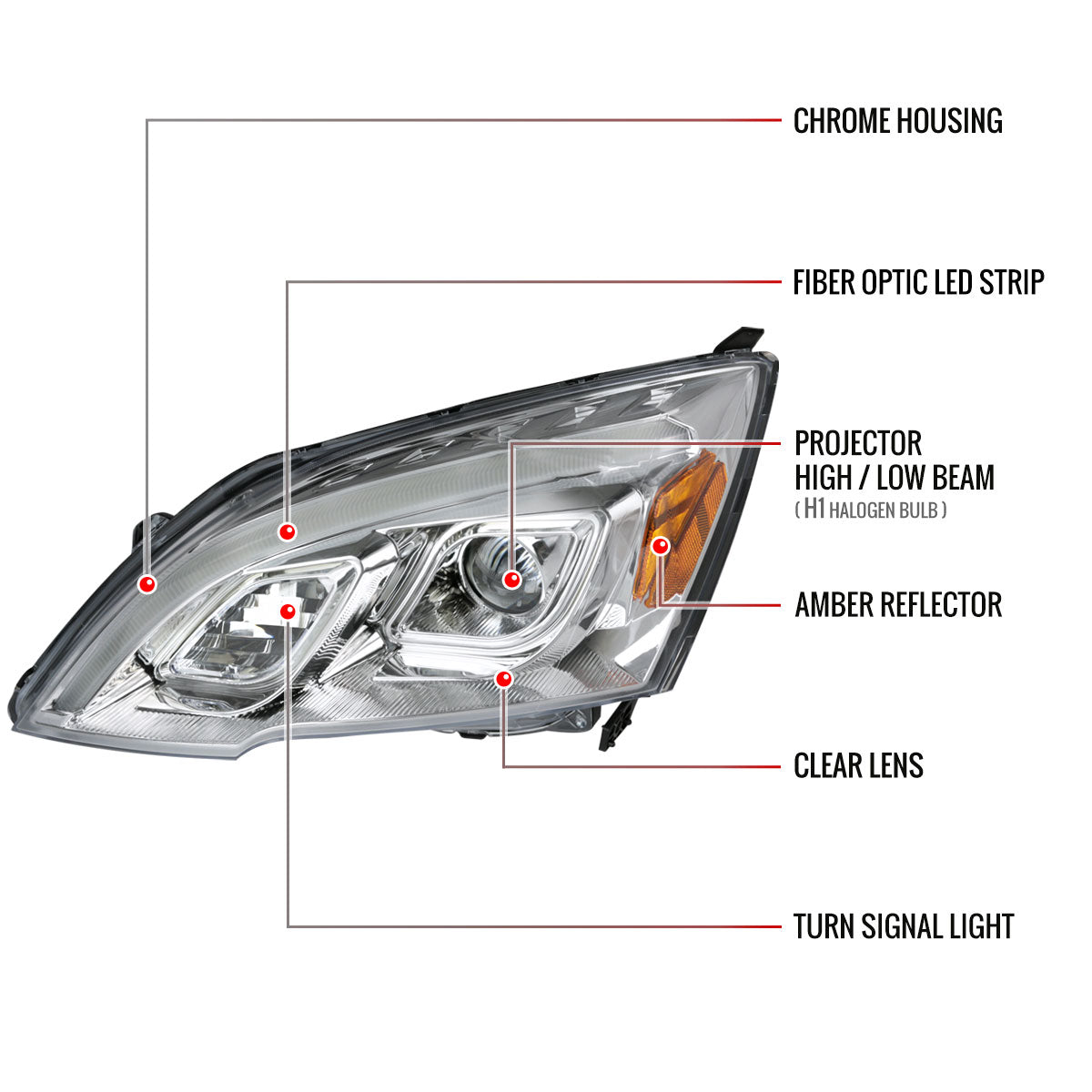 2007-2011 Honda CRV LED Bar Projector Headlights (Chrome Housing/Clear Lens)