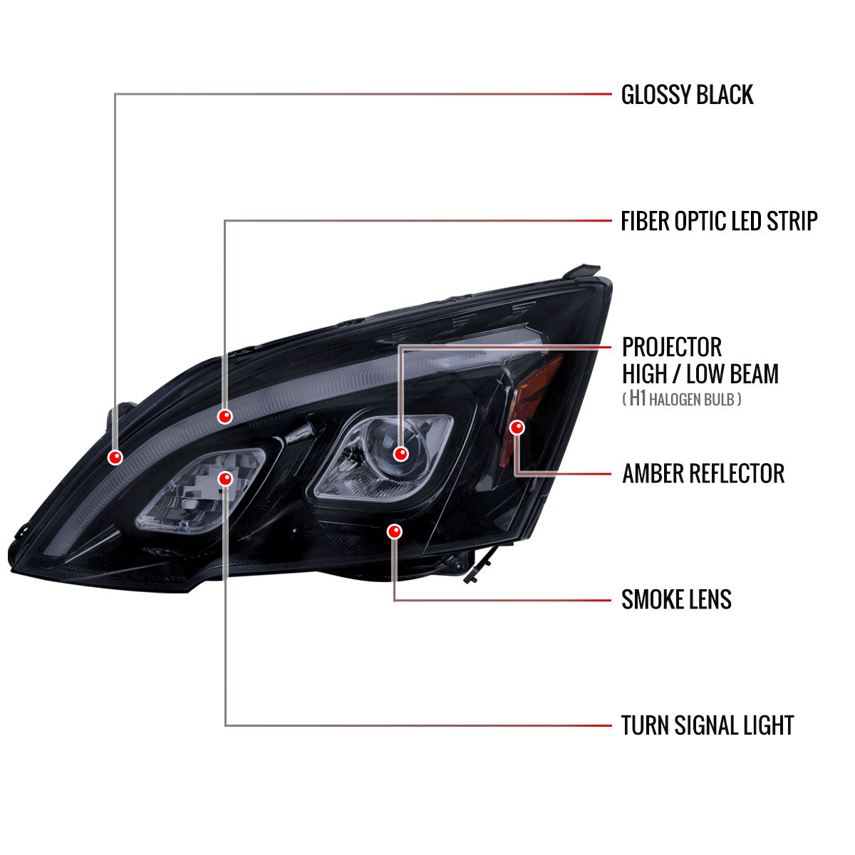 2007-2011 Honda CR-V LED Bar Projector Headlights (Glossy Black Housing/Smoked Lens)