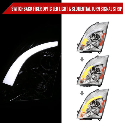 2008-2014 Cadillac CTS Switchback Sequential LED Bar Projector Headlights (Chrome Housing/Clear Lens)