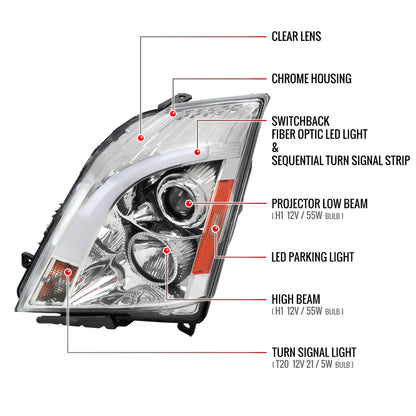 2008-2014 Cadillac CTS Switchback Sequential LED Bar Projector Headlights (Chrome Housing/Clear Lens)