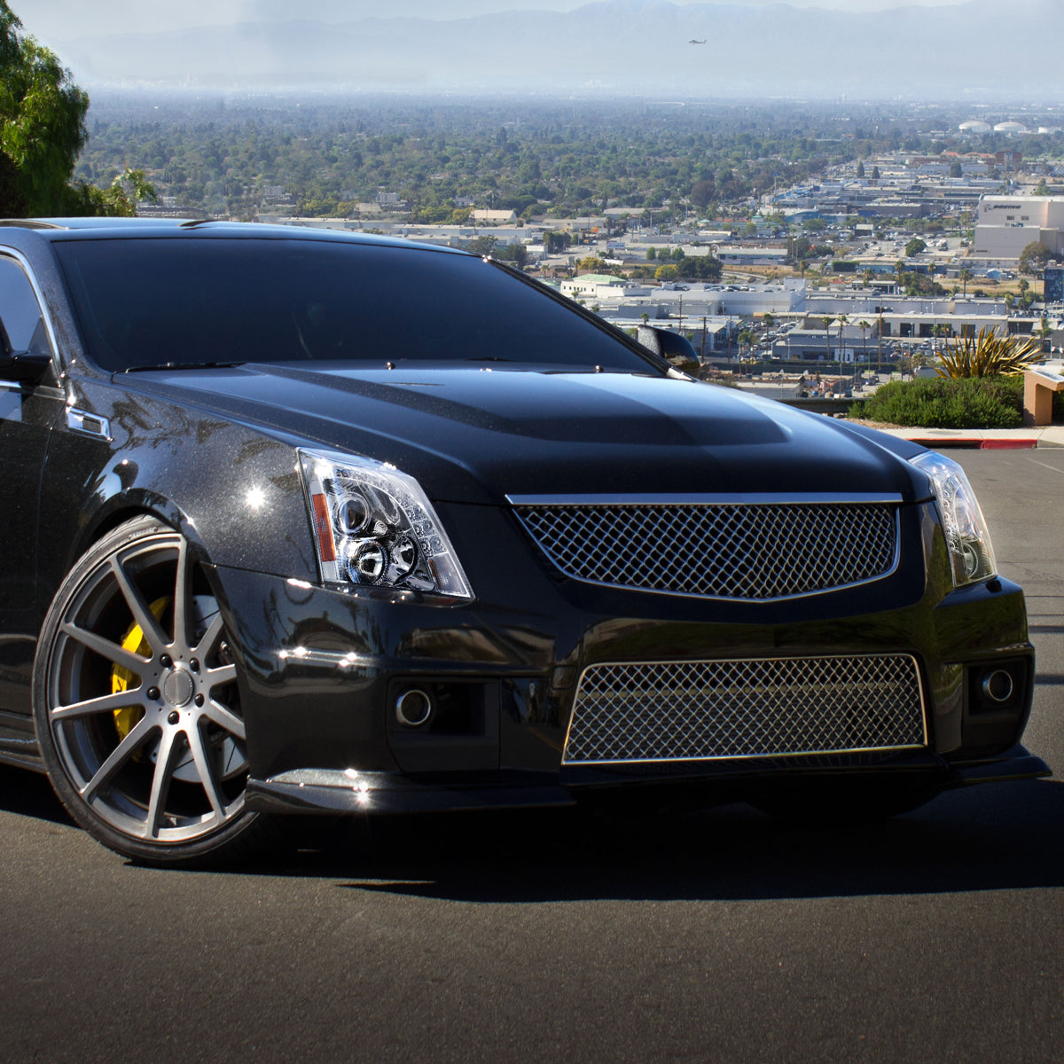 2008-2014 Cadillac CTS Projector Headlights w/LED Light Strip (Chrome Housing/Clear Lens)