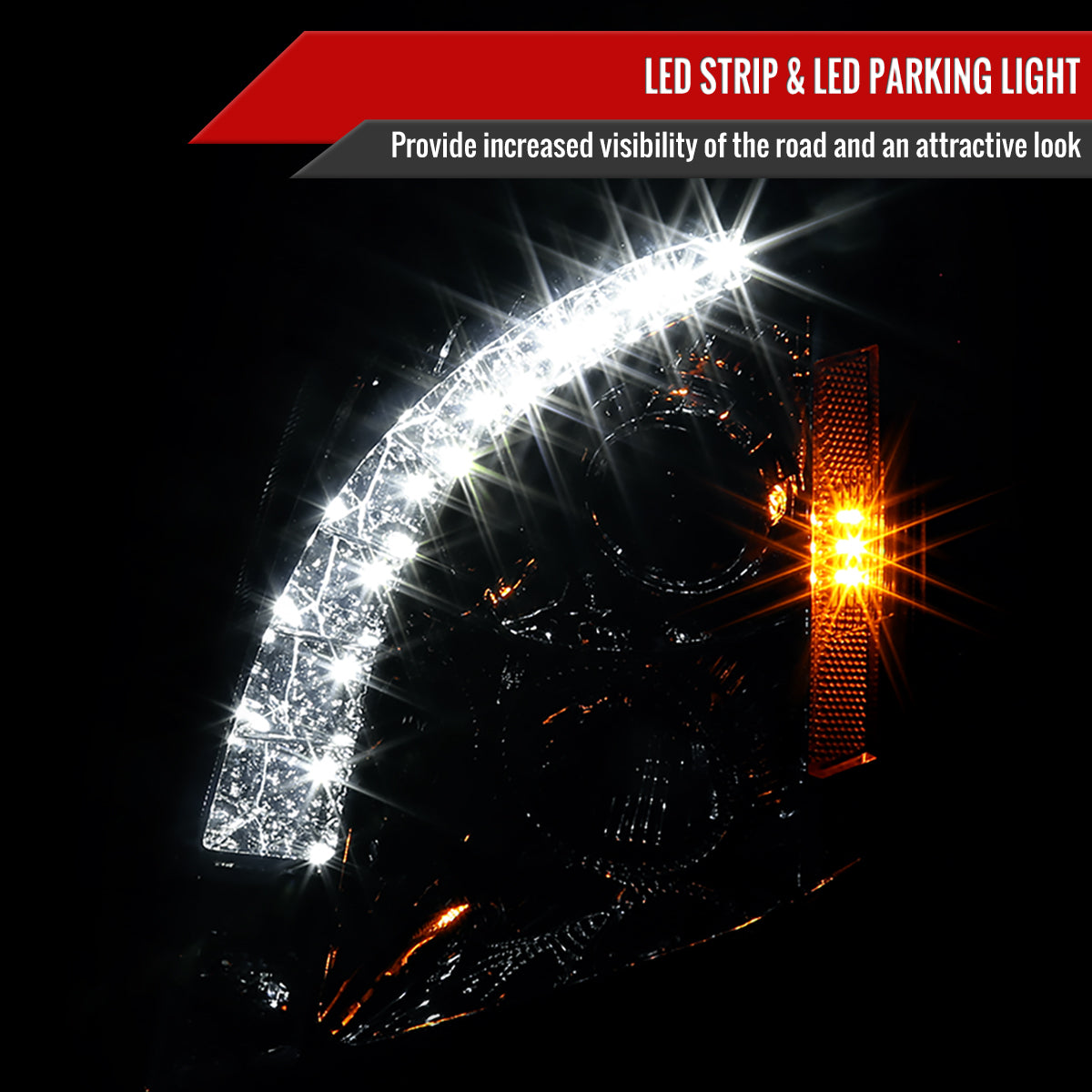 2008-2014 Cadillac CTS SMD LED Light Strip Projector Headlights (Chrome Housing/Smoked Lens)