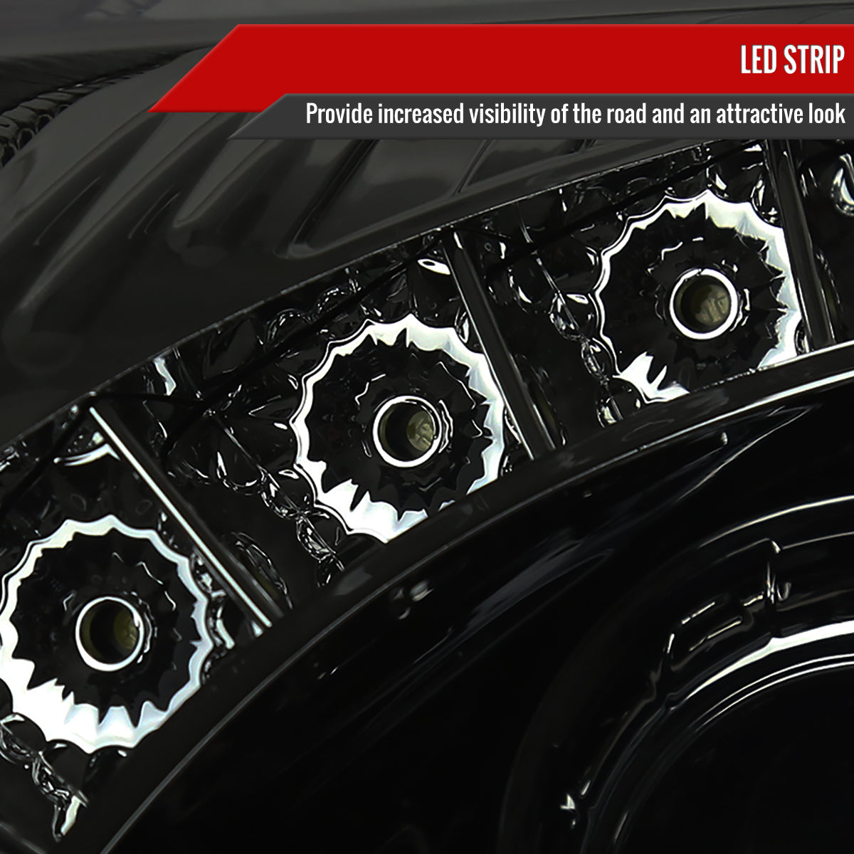 2008-2014 Cadillac CTS SMD LED Light Strip Projector Headlights (Chrome Housing/Smoked Lens)