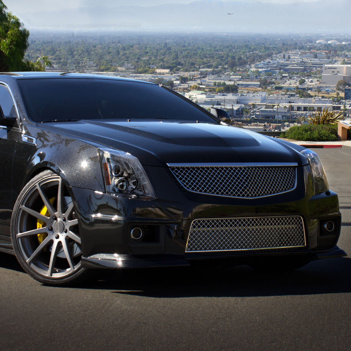 2008-2014 Cadillac CTS SMD LED Light Strip Projector Headlights (Chrome Housing/Smoked Lens)