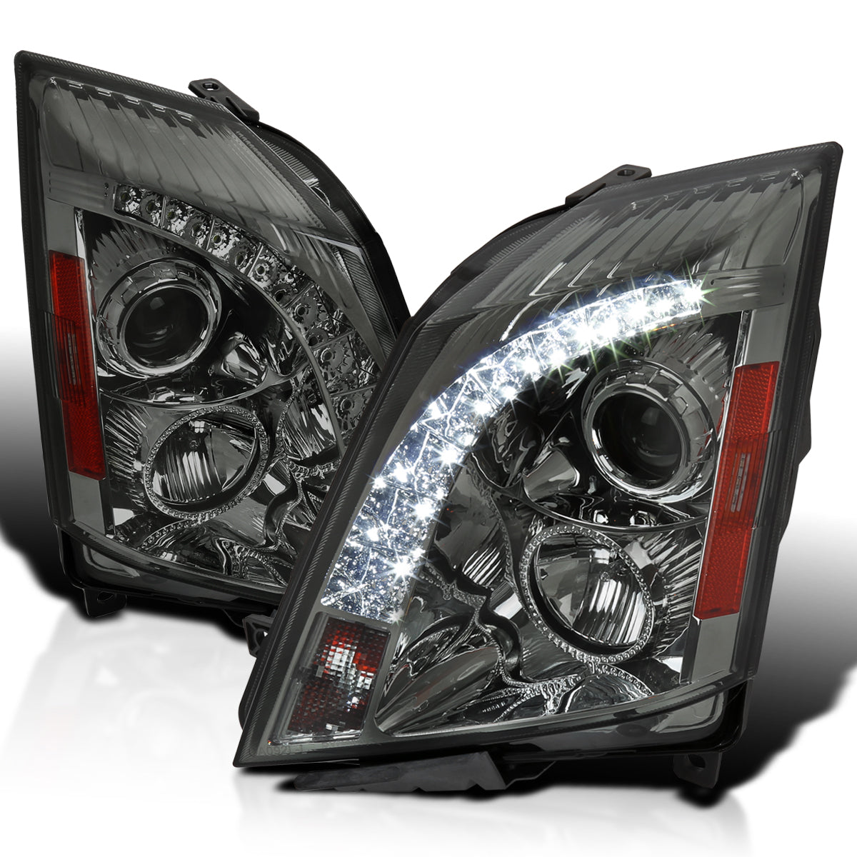 2008-2014 Cadillac CTS SMD LED Light Strip Projector Headlights (Chrome Housing/Smoked Lens)