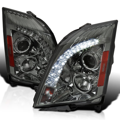 2008-2014 Cadillac CTS SMD LED Light Strip Projector Headlights (Chrome Housing/Smoked Lens)