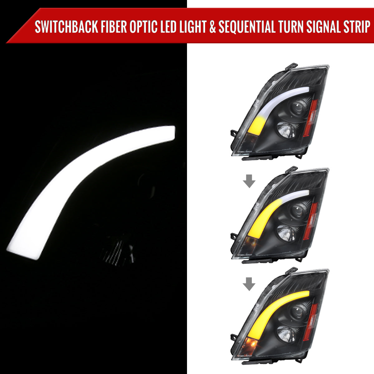 2008-2014 Cadillac CTS Switchback Sequential LED Bar Projector Headlights (Matte Black Housing/Clear Lens)