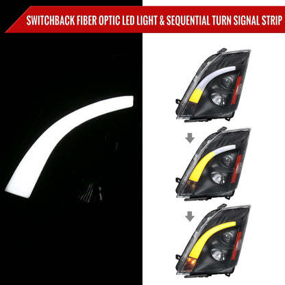 2008-2014 Cadillac CTS Switchback Sequential LED Bar Projector Headlights (Matte Black Housing/Clear Lens)