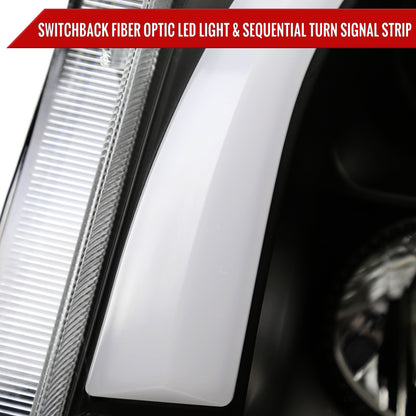 2008-2014 Cadillac CTS Switchback Sequential LED Bar Projector Headlights (Matte Black Housing/Clear Lens)