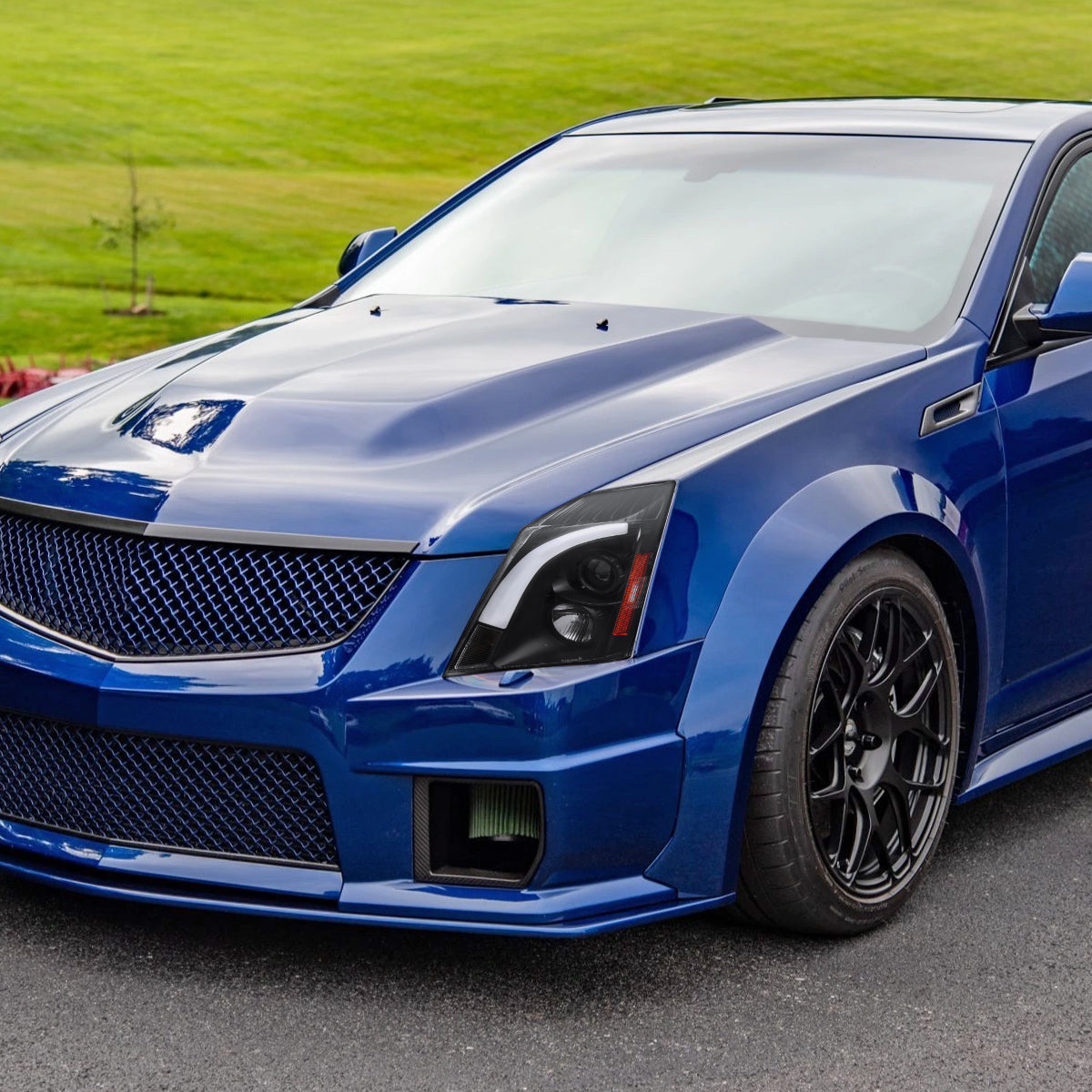 2008-2014 Cadillac CTS Switchback Sequential LED Bar Projector Headlights (Matte Black Housing/Clear Lens)