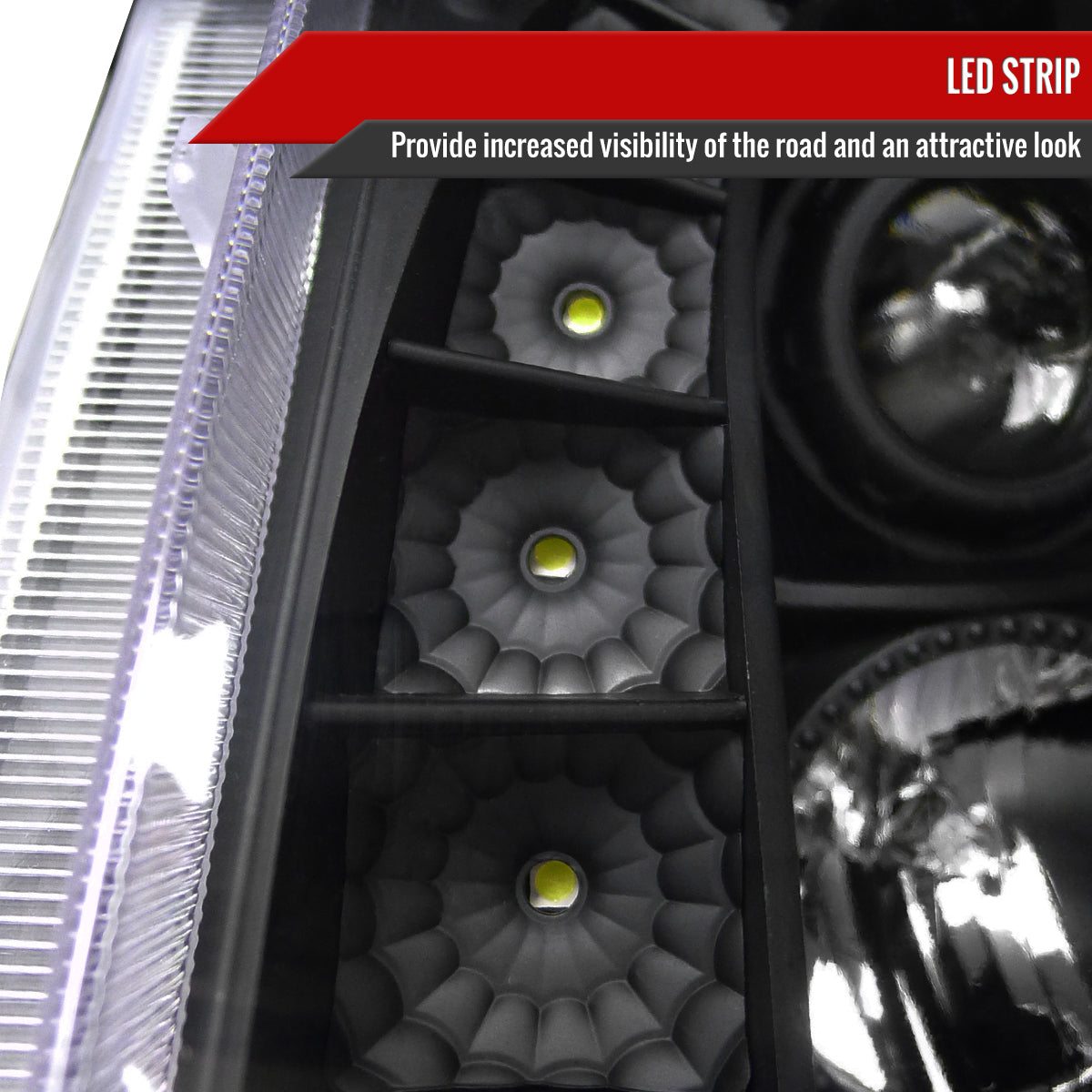 2008-2014 Cadillac CTS Projector Headlights w/ LED Light Strip (Matte Black Housing/Clear Lens)