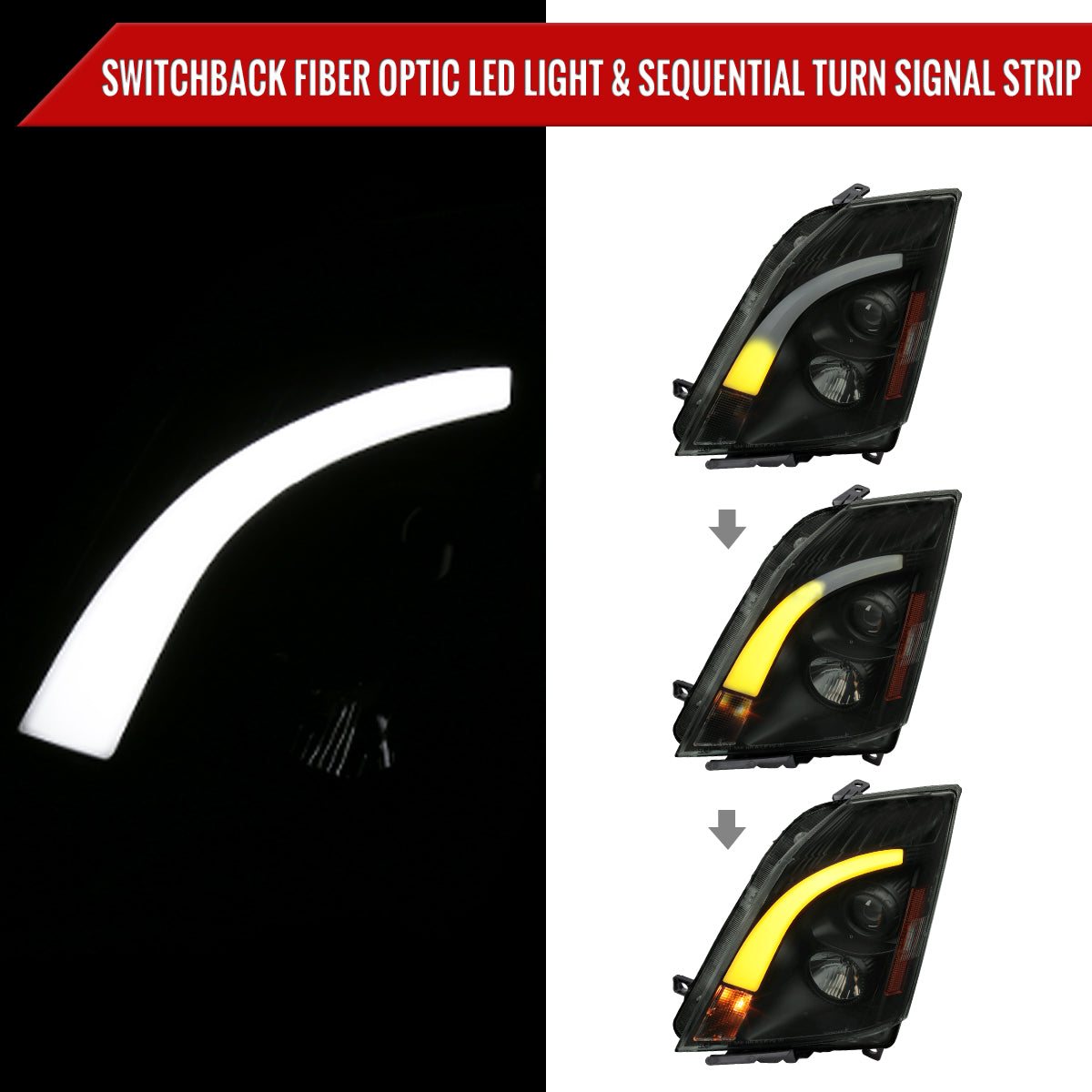 2008-2014 Cadillac CTS Switchback Sequential LED Bar Projector Headlights (Matte Black Housing/Smoked Lens)