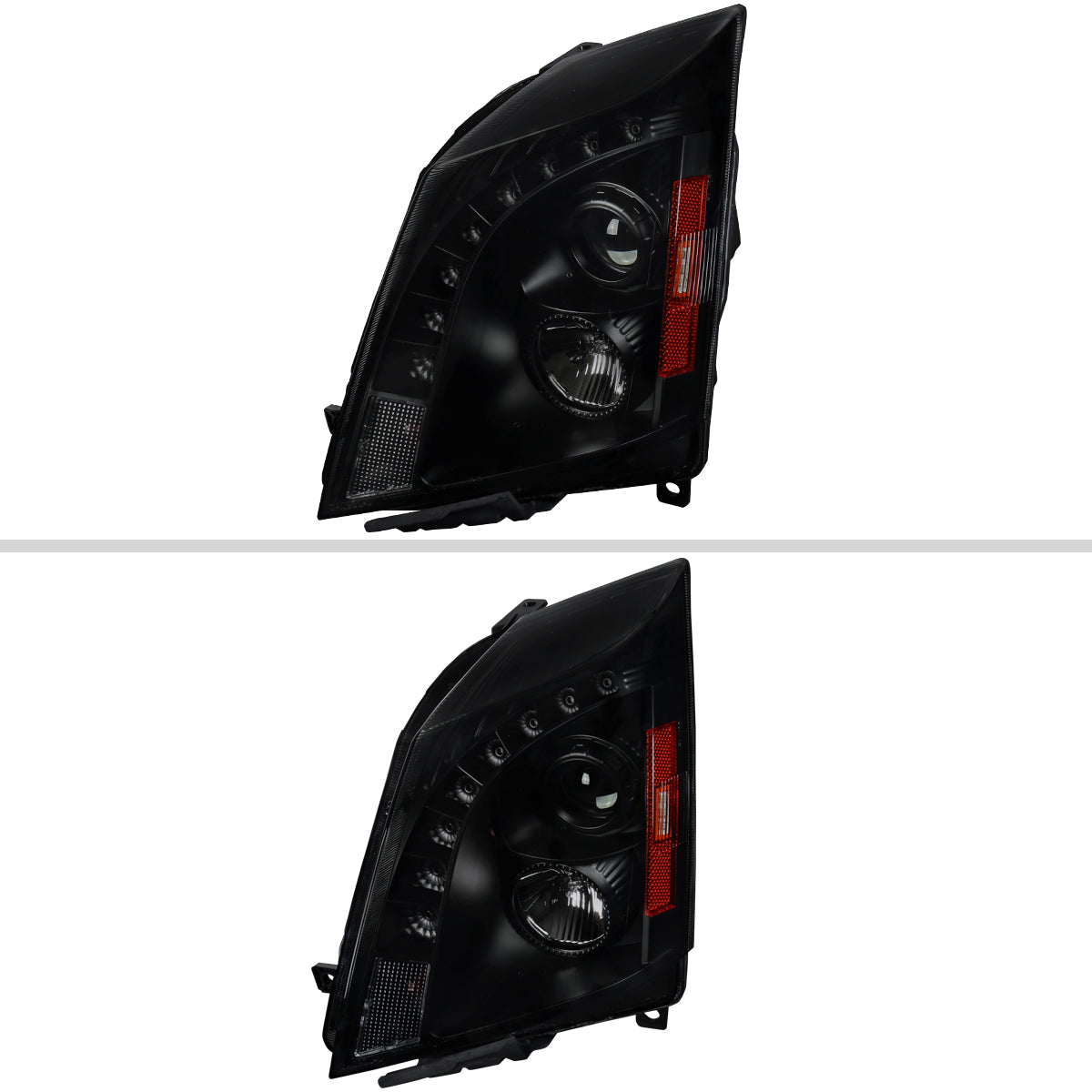 2008-2014 Cadillac CTS SMD LED Light Strip Projector Headlights (Black Housing/Smoked Lens)