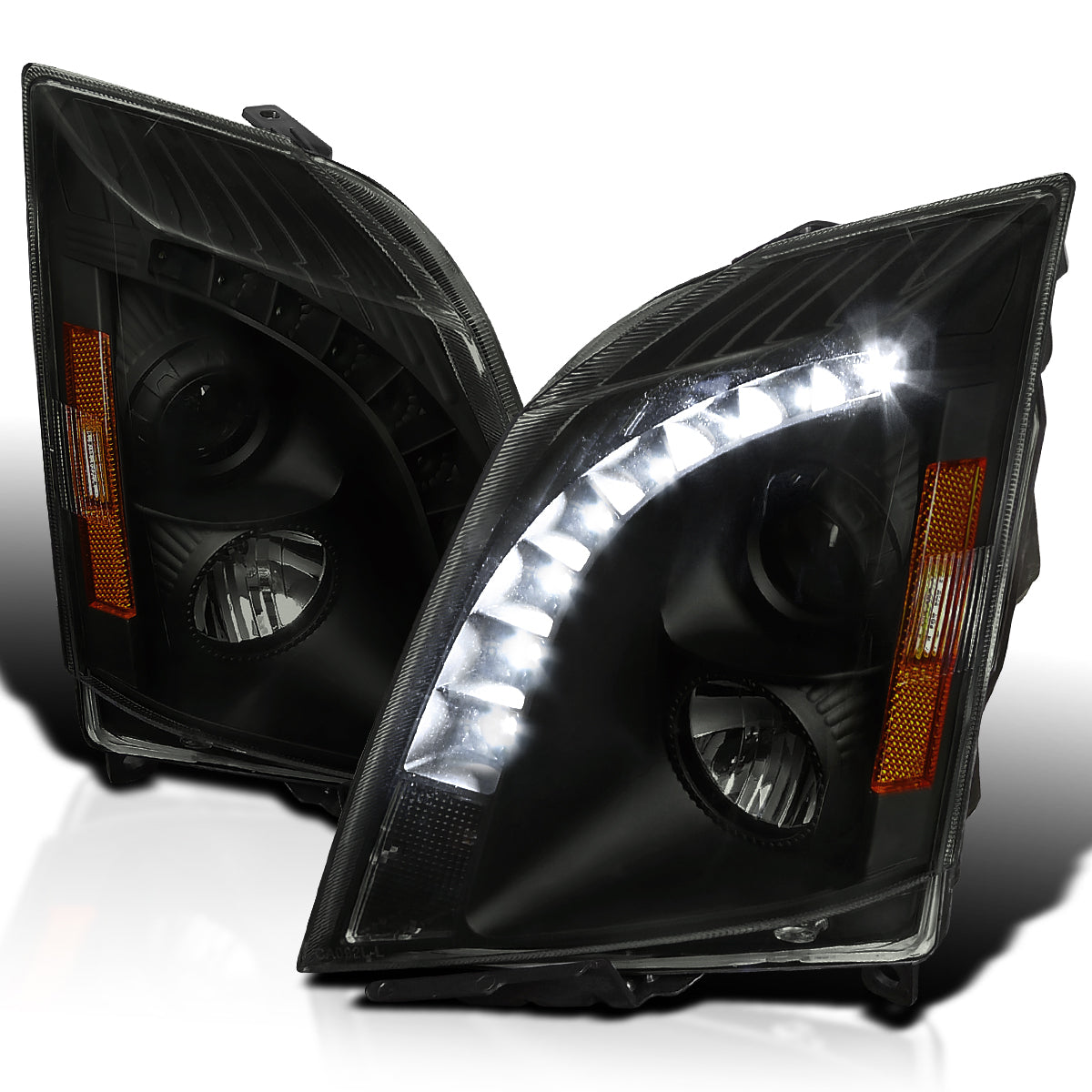 2008-2014 Cadillac CTS SMD LED Light Strip Projector Headlights (Black Housing/Smoked Lens)