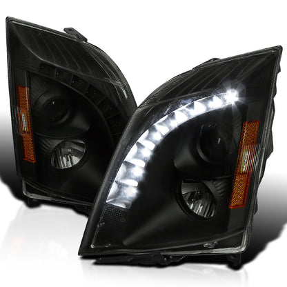 2008-2014 Cadillac CTS SMD LED Light Strip Projector Headlights (Black Housing/Smoked Lens)
