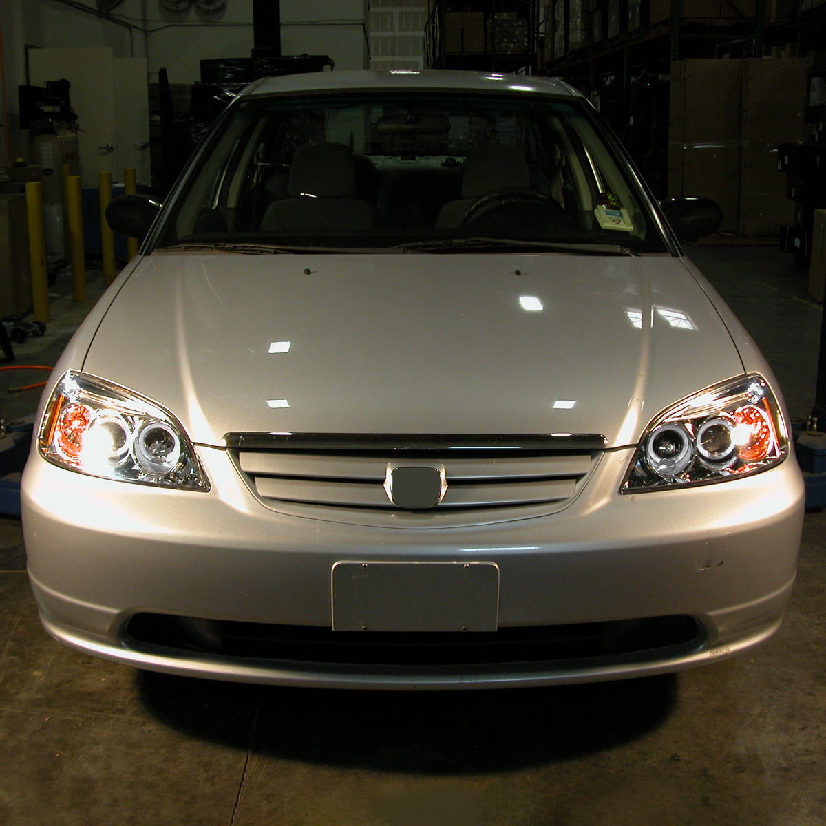 2001-2003 Honda Civic Dual Halo Projector Headlights (Chrome Housing/Clear Lens)