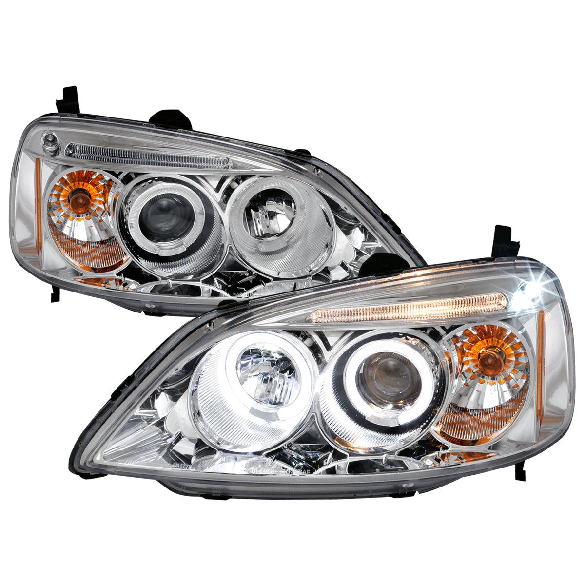 2001-2003 Honda Civic Dual Halo Projector Headlights (Chrome Housing/Clear Lens)