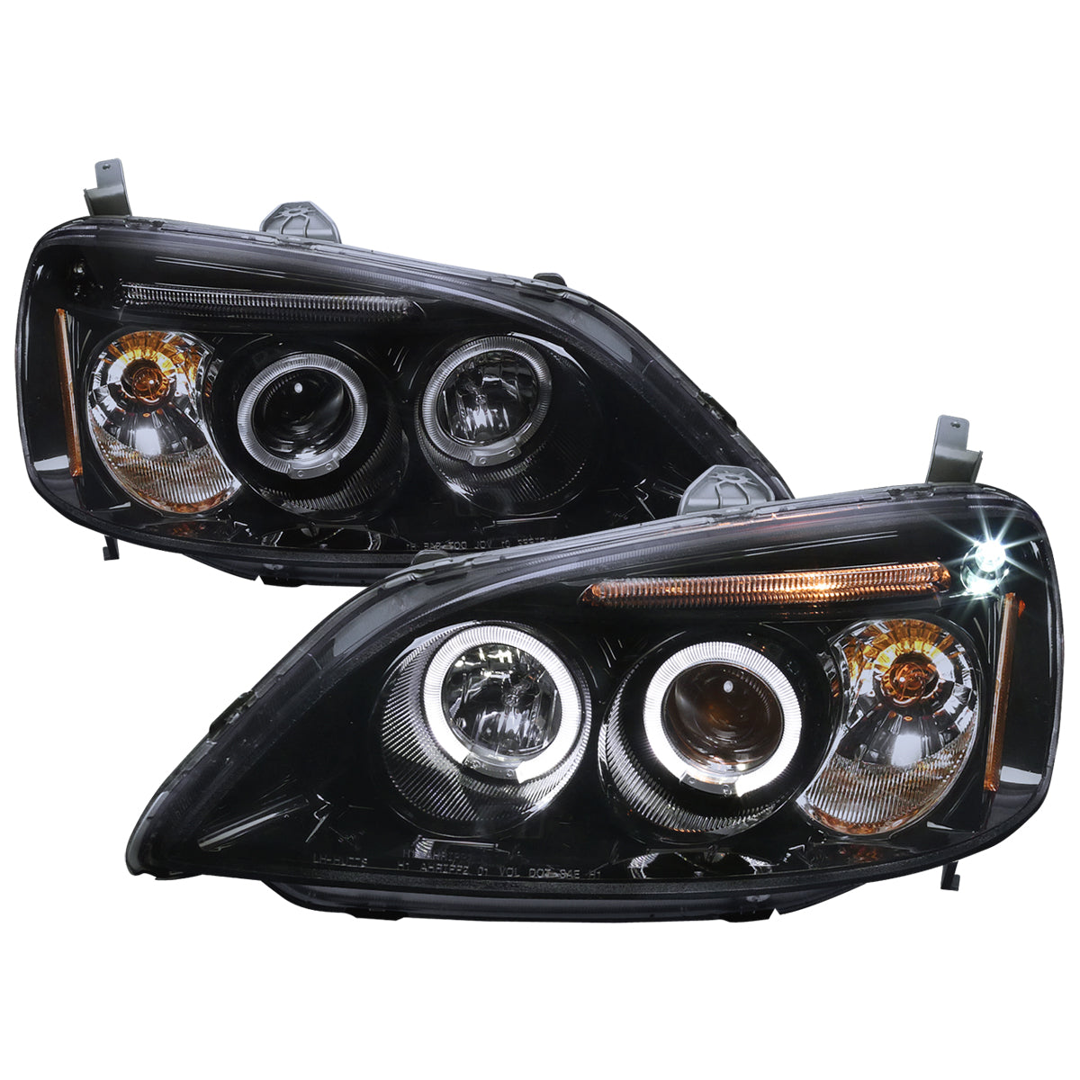 2001-2003 Honda Civic Dual Halo Projector Headlights (Glossy Black Housing/Smoked Lens)