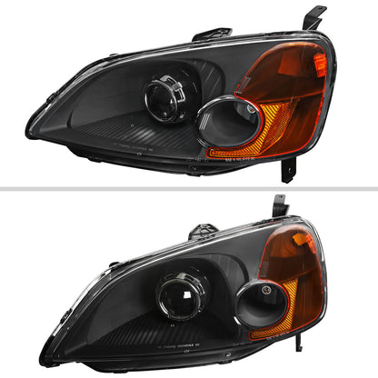 2001-2003 Honda Civic Projector Headlights w/ H1 Bulbs (Matte Black Housing/Clear Lens)