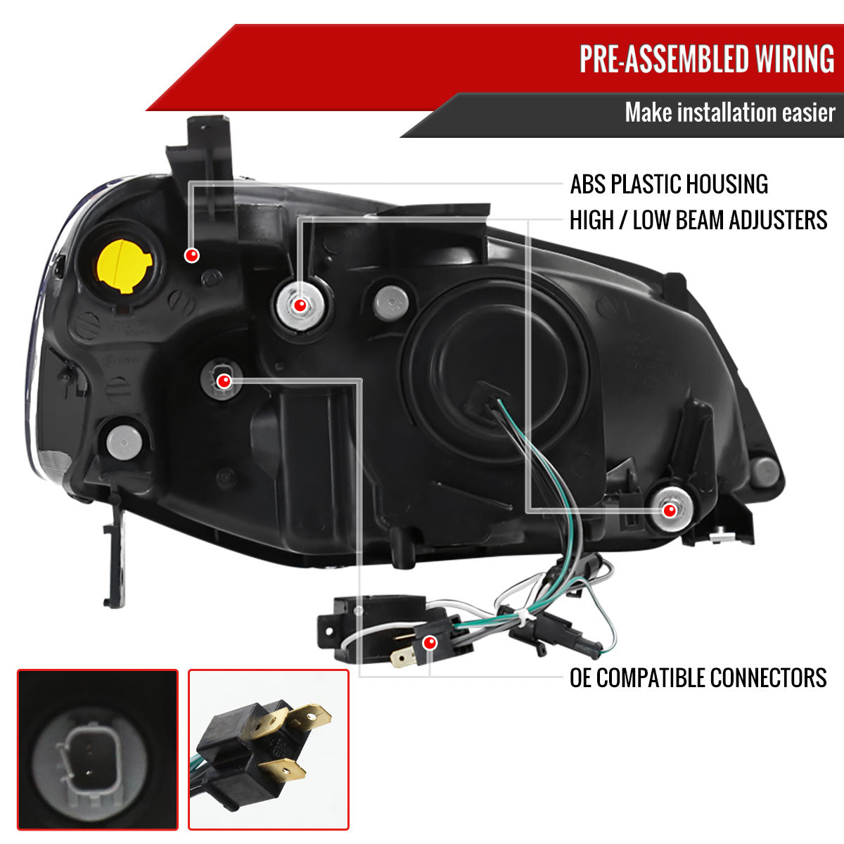 2001-2003 Honda Civic Projector Headlights w/ H1 Bulbs (Matte Black Housing/Clear Lens)