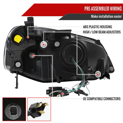 2001-2003 Honda Civic Projector Headlights w/ H1 Bulbs (Matte Black Housing/Clear Lens)