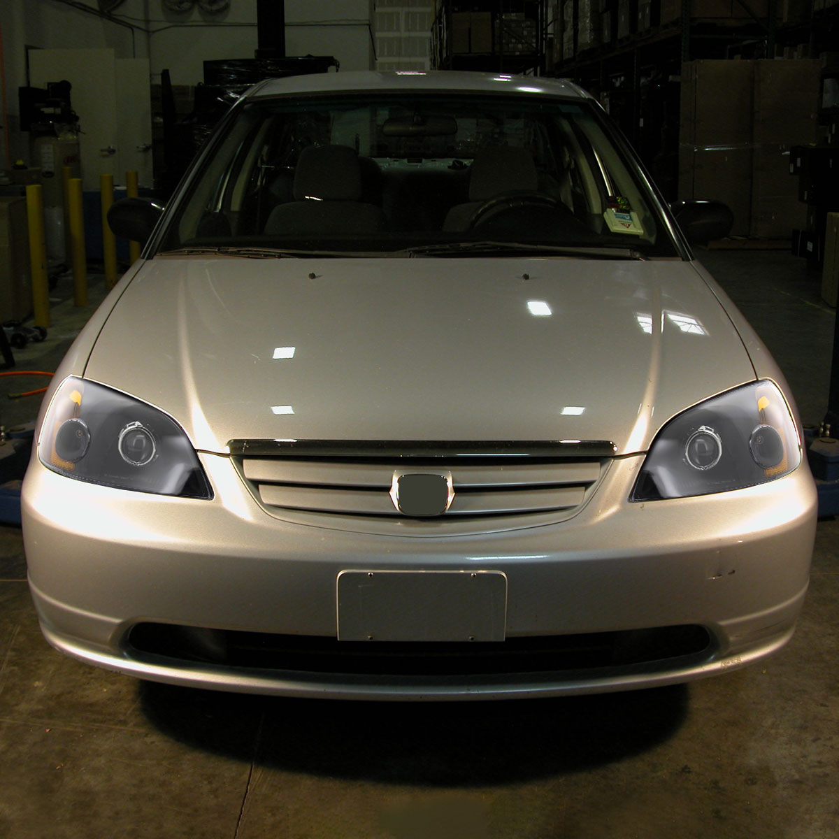 2001-2003 Honda Civic Projector Headlights w/ H1 Bulbs (Matte Black Housing/Clear Lens)