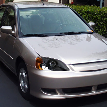 2001-2003 Honda Civic Projector Headlights w/ H1 Bulbs (Matte Black Housing/Clear Lens)