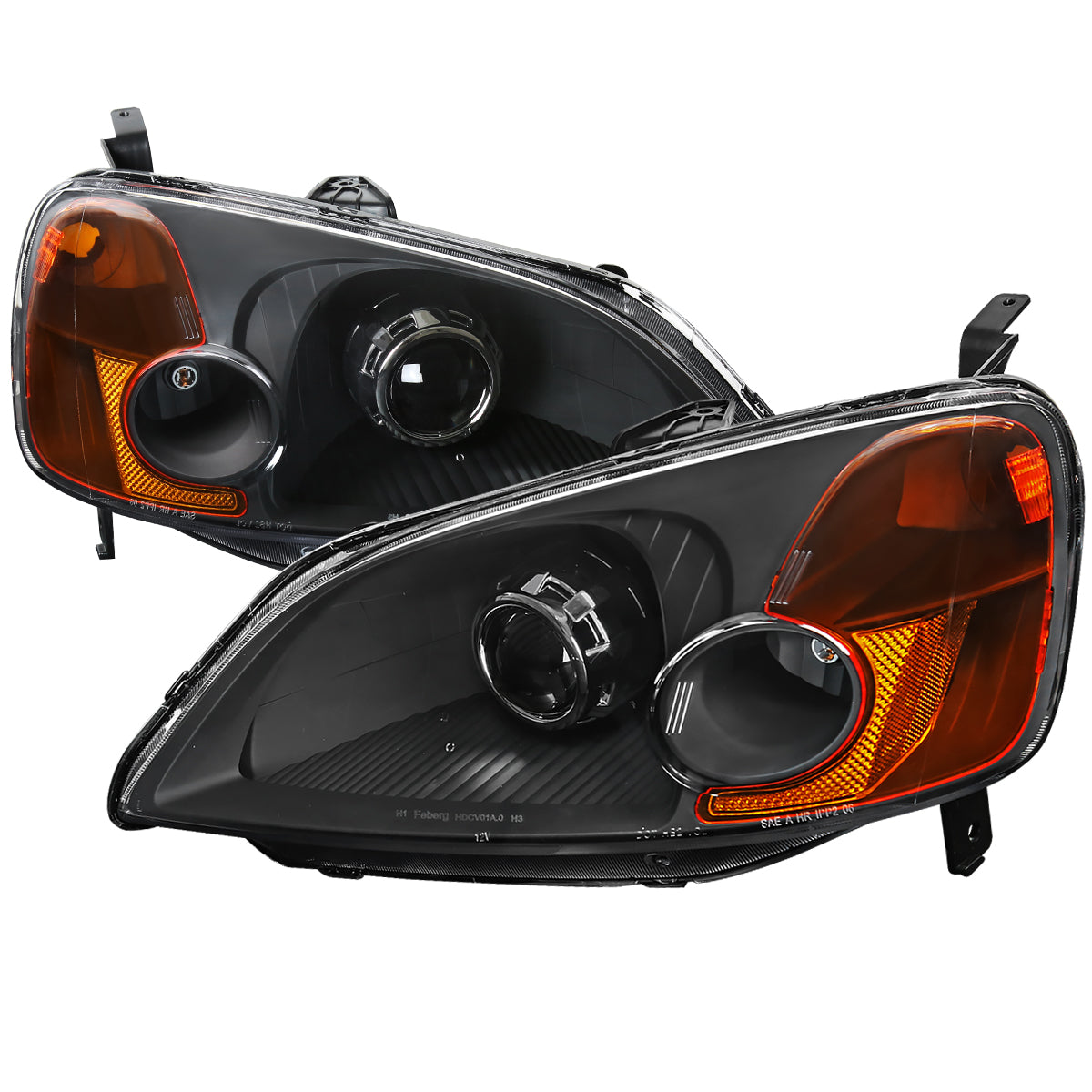2001-2003 Honda Civic Projector Headlights w/ H1 Bulbs (Matte Black Housing/Clear Lens)