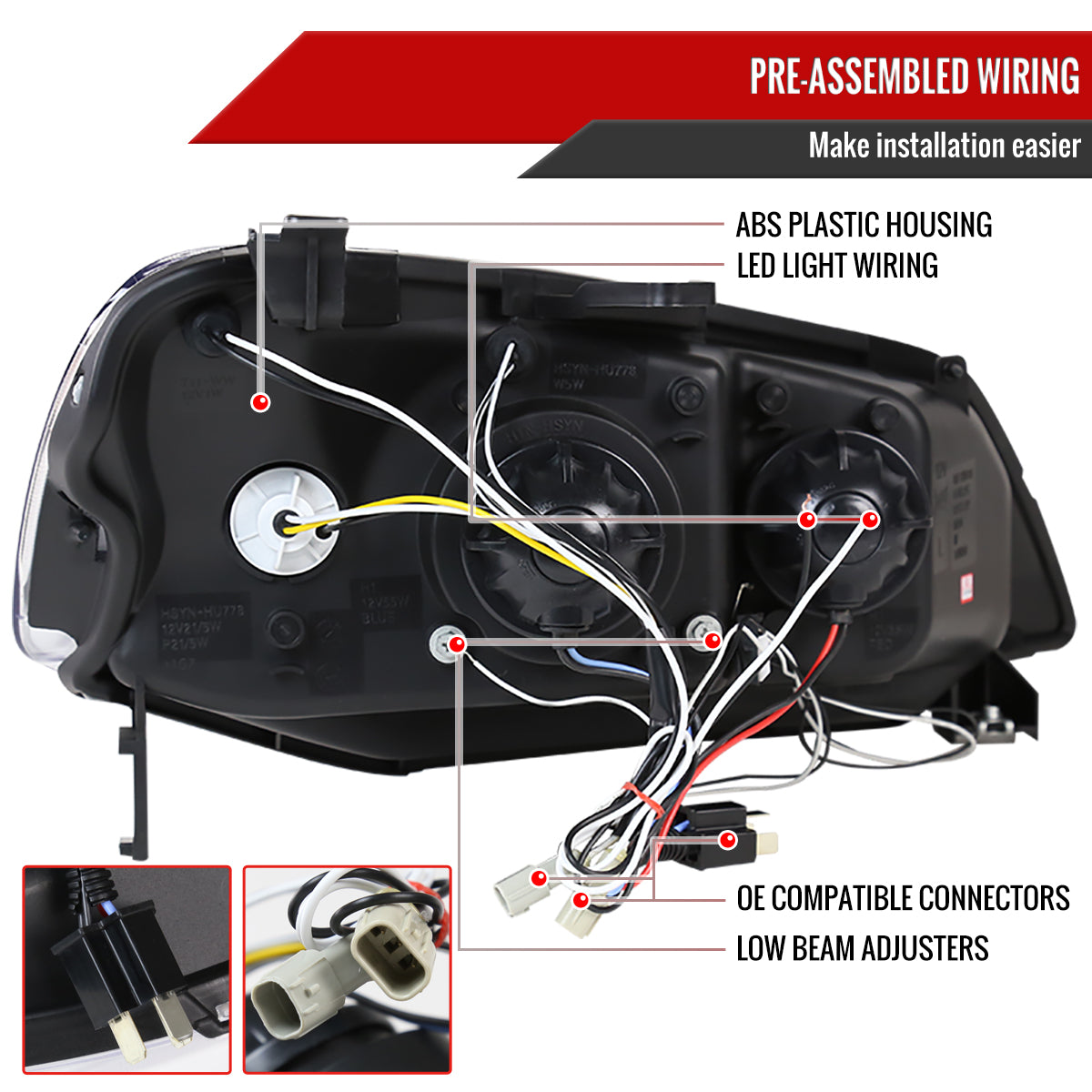 2001-2003 Honda Civic Dual Halo Projector Headlights (Matte Black Housing/Clear Lens)
