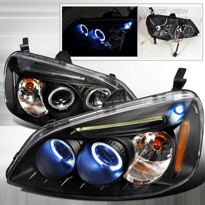 Spec-D 01-03 Honda Civic 2/4dr Halo Projector Headlights Black