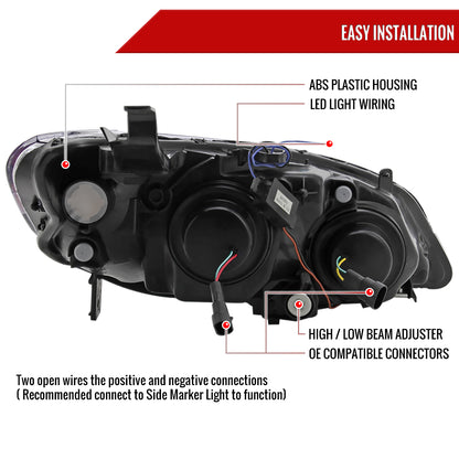 2004-2005 Honda Civic Projector Headlights w/ LED Light Strip (Chrome Housing/Clear Lens)