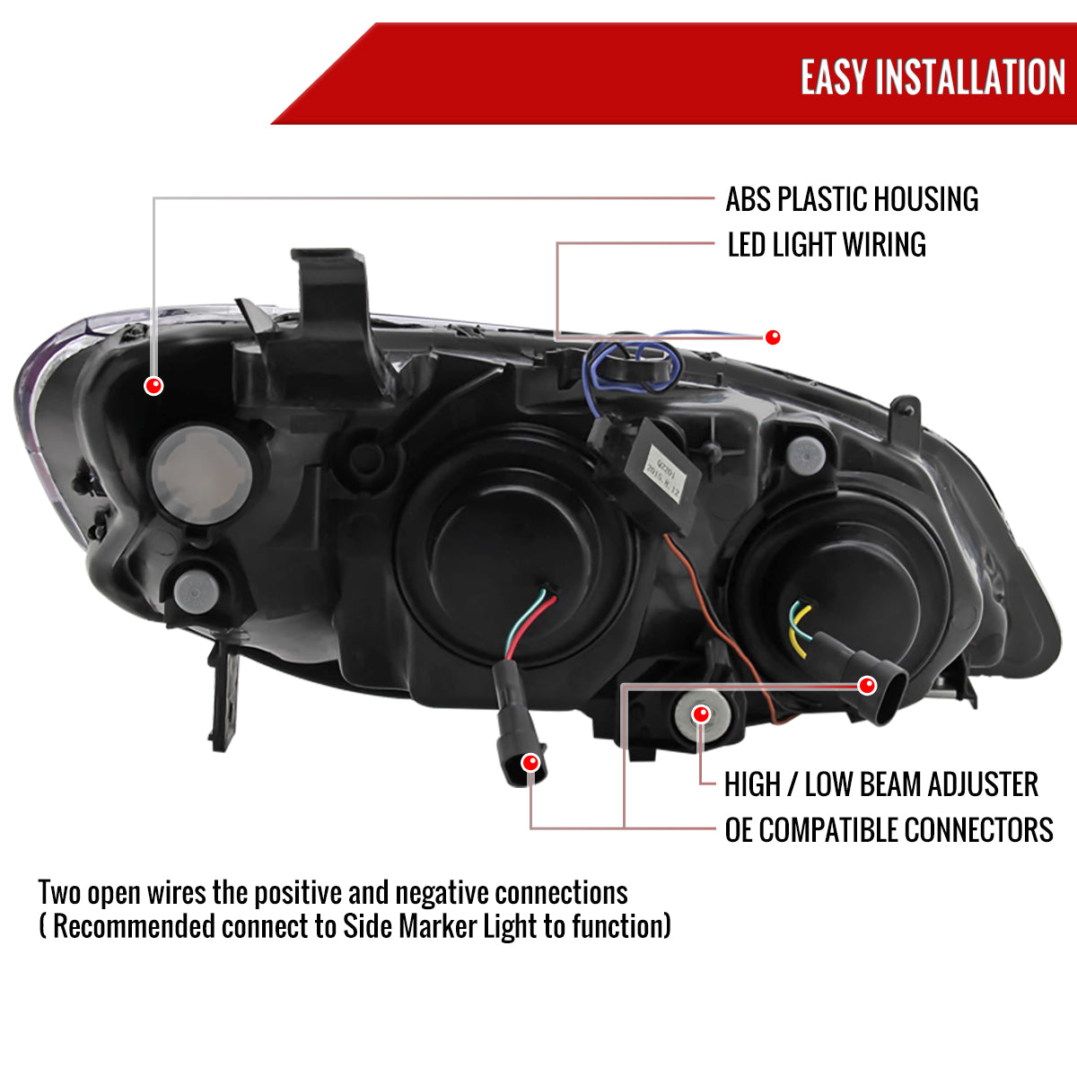 2004-2005 Honda Civic Projector Headlights w/ R8 Style LED Light Strip (Chrome Housing/Smoked Lens)
