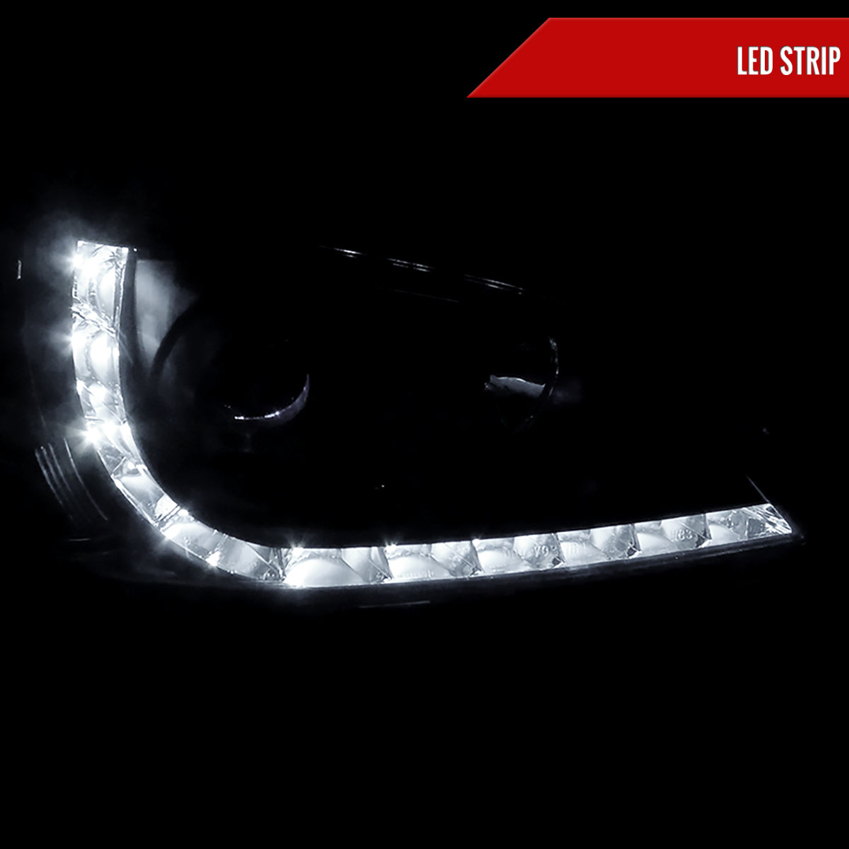 2004-2005 Honda Civic Projector Headlights w/ R8 Style LED Light Strip (Matte Black Housing/Clear Lens)