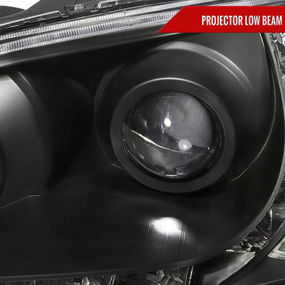 2004-2005 Honda Civic Projector Headlights w/ R8 Style LED Light Strip (Matte Black Housing/Clear Lens)