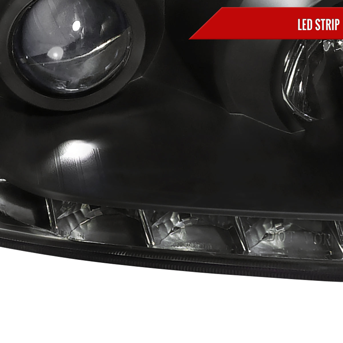 2004-2005 Honda Civic Projector Headlights w/ R8 Style LED Light Strip (Matte Black Housing/Clear Lens)