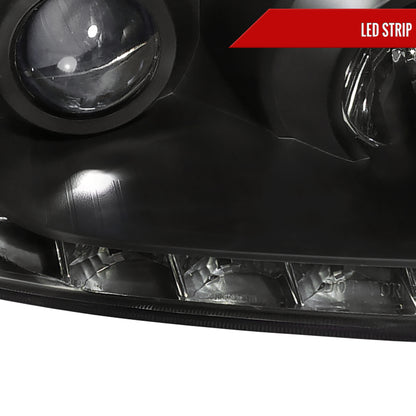 2004-2005 Honda Civic Projector Headlights w/ R8 Style LED Light Strip (Matte Black Housing/Clear Lens)