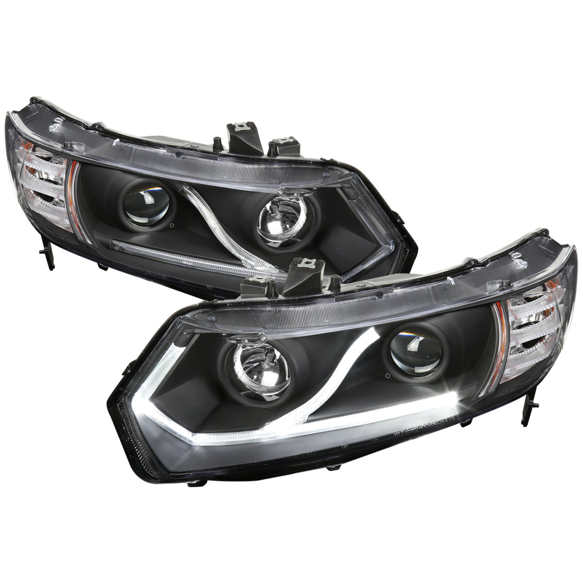 2006-2011 Honda Civic Coupe Projector Headlights w/ LED Light Strips (Matte Black Housing/Clear Lens)