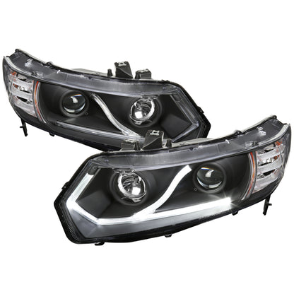 2006-2011 Honda Civic Coupe Projector Headlights w/ LED Light Strips (Matte Black Housing/Clear Lens)