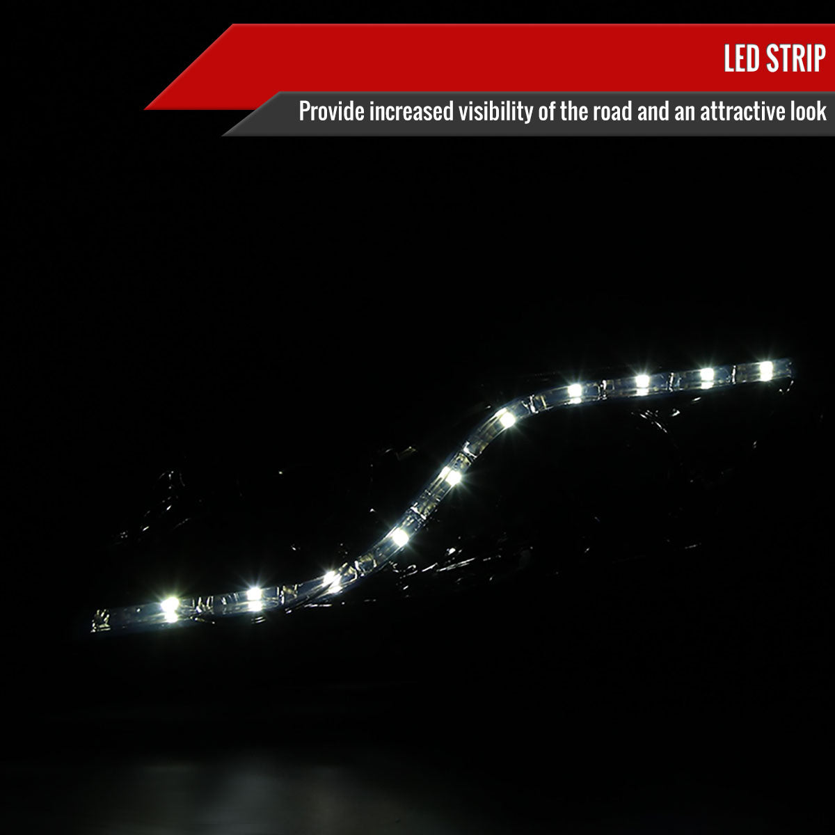 2006-2011 Honda Civic Sedan Projector Headlights w/ R8 Style LED Light Strip (Chrome Housing/Smoked Lens)