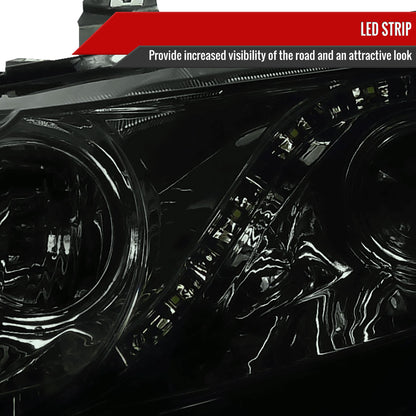 2006-2011 Honda Civic Sedan Projector Headlights w/ R8 Style LED Light Strip (Chrome Housing/Smoked Lens)