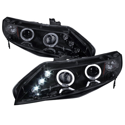 2006-2011 Honda Civic Sedan Dual Halo Projector Headlights (Glossy Black Housing/Smoked Lens)