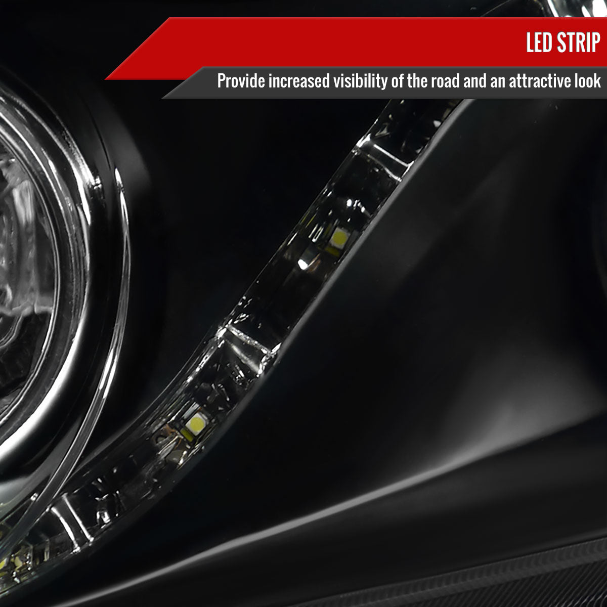 2006-2011 Honda Civic Sedan Projector Headlights w/ R8 Style LED Light Strip (Matte Black Housing/Clear Lens)
