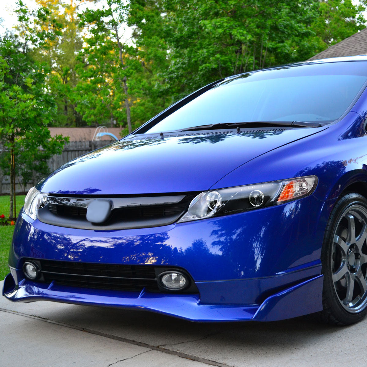 2006-2011 Honda Civic Sedan Projector Headlights w/ R8 Style LED Light Strip (Matte Black Housing/Clear Lens)