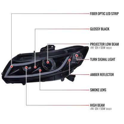 2012-2013 Honda Civic Coupe/ 2012-2015 Civic Sedan LED Bar Projector Headlights (Glossy Black Housing/Smoked Lens)