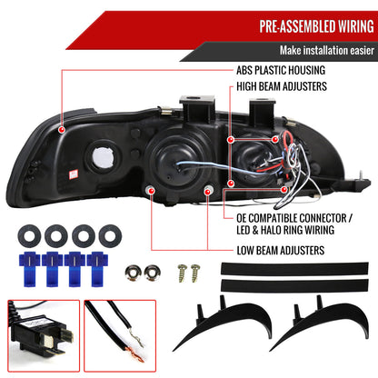 1992-1995 Honda Civic Dual Halo Projector Headlights (Matte Black Housing/Clear Lens)