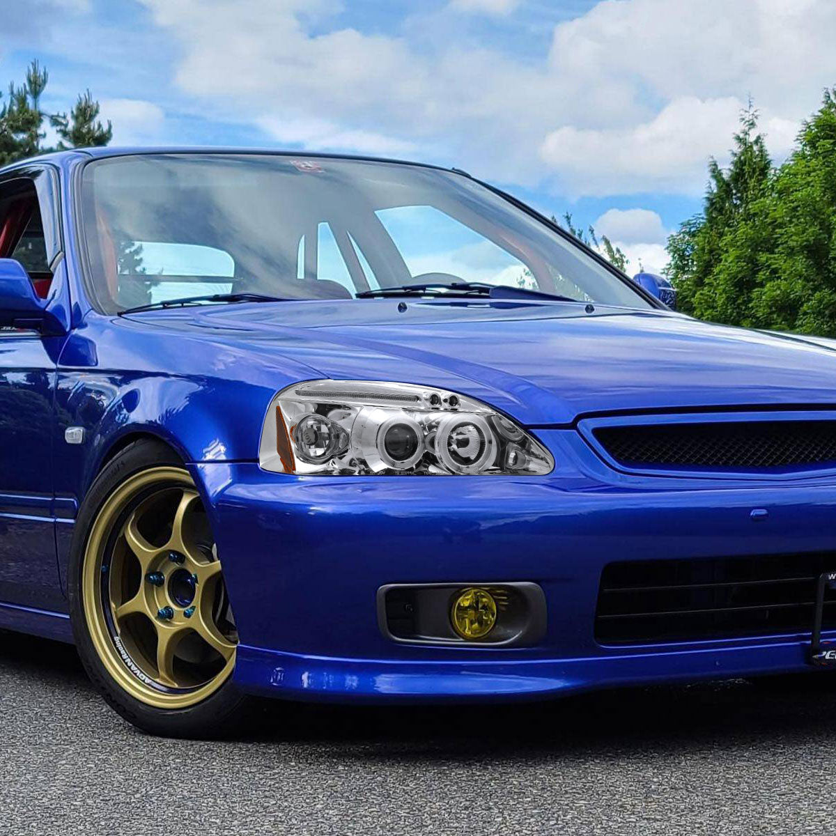 1996-1998 Honda Civic Dual Halo Projector Headlights (Chrome Housing/Clear Lens)