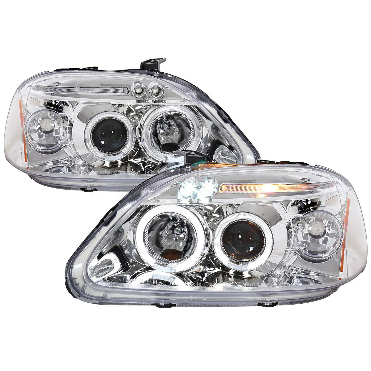1996-1998 Honda Civic Dual Halo Projector Headlights (Chrome Housing/Clear Lens)