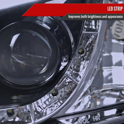 1996-1998 Honda Civic Projector Headlights w/ R8 Style LED Light Strip (Glossy Black Housing/Smoked Lens)